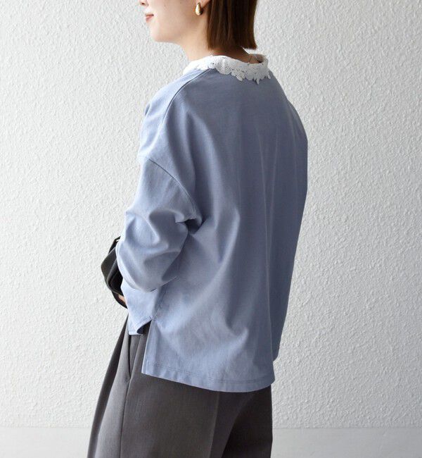 SHIPS any「《予約》SHIPS any:〈洗濯機可能〉レース カラー ロングスリーブ ポロ プルオーバー」|Tシャツ・カットソー|