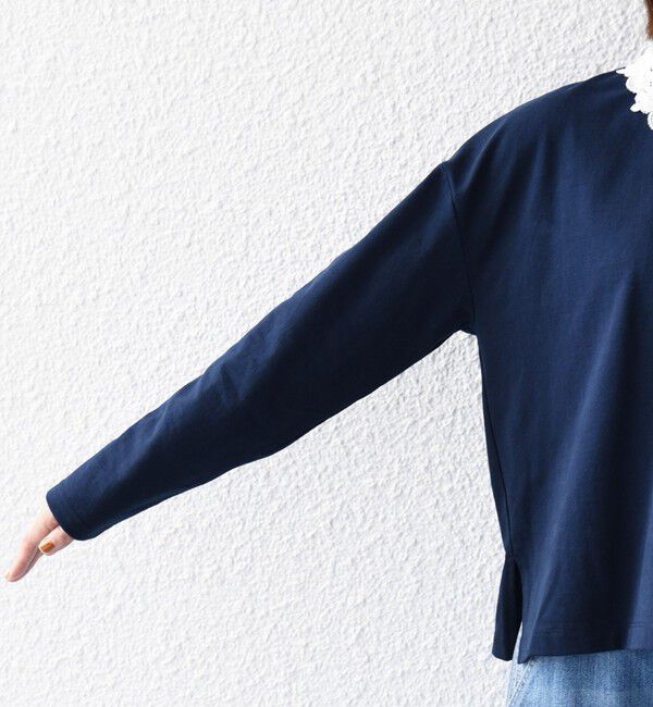 SHIPS any「《予約》SHIPS any:〈洗濯機可能〉レース カラー ロングスリーブ ポロ プルオーバー」|Tシャツ・カットソー|