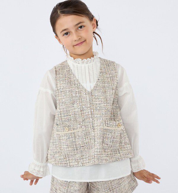 SHIPS KIDS「SHIPS KIDS:100～130cm / 〈手洗い可能〉シャイニー ツイード ベスト」|ベスト・ジレ|