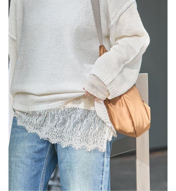 JOURNAL STANDARD「《追加2》レースヘム クルーネックシアーロングT」|Tシャツ・カットソー|ナチュラル