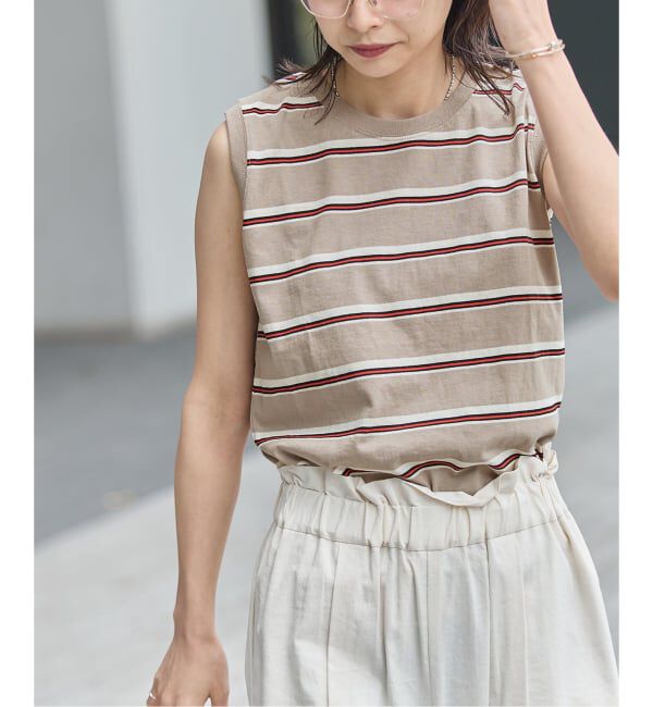 JOURNAL STANDARD「汗ジミ防止天竺ボーダーノースリーブ」|Tシャツ・カットソー|