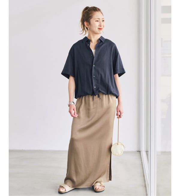 今期完売　リネンブレンドハーフスリーブヘムギャザーシャツ　美品 リネンブレンドハーフスリーブヘムギャザーシャツ（Spick and Span