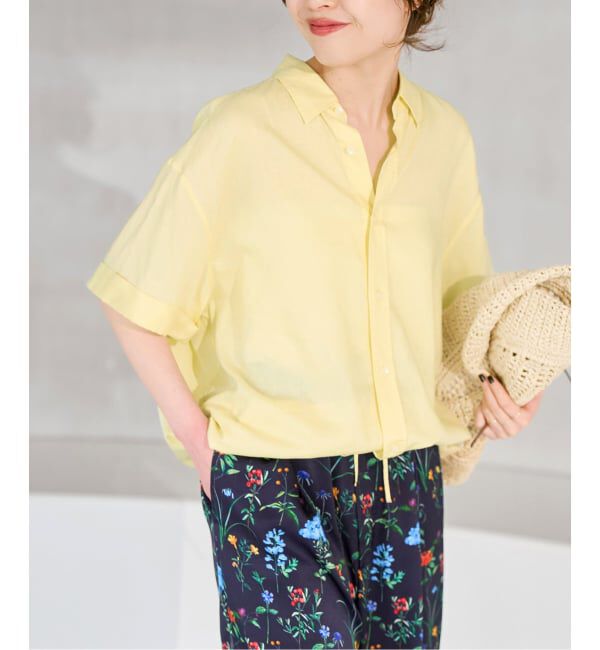 今期完売　リネンブレンドハーフスリーブヘムギャザーシャツ　美品 リネンブレンドハーフスリーブヘムギャザーシャツ（Spick and Span