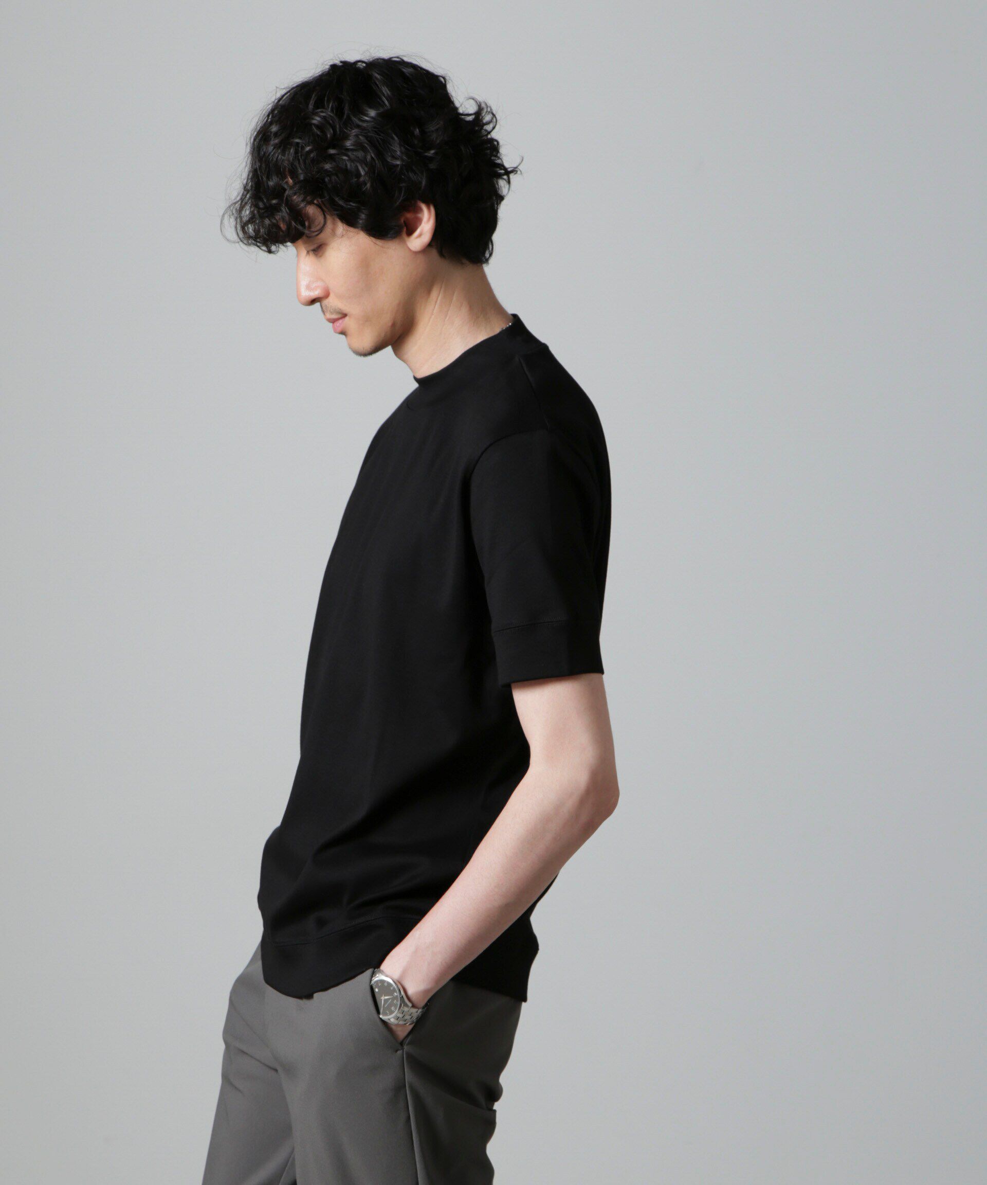 NANO universe「「FORMAL JERSEY」モックネックカットソー半袖」|Tシャツ・カットソー|ブラック