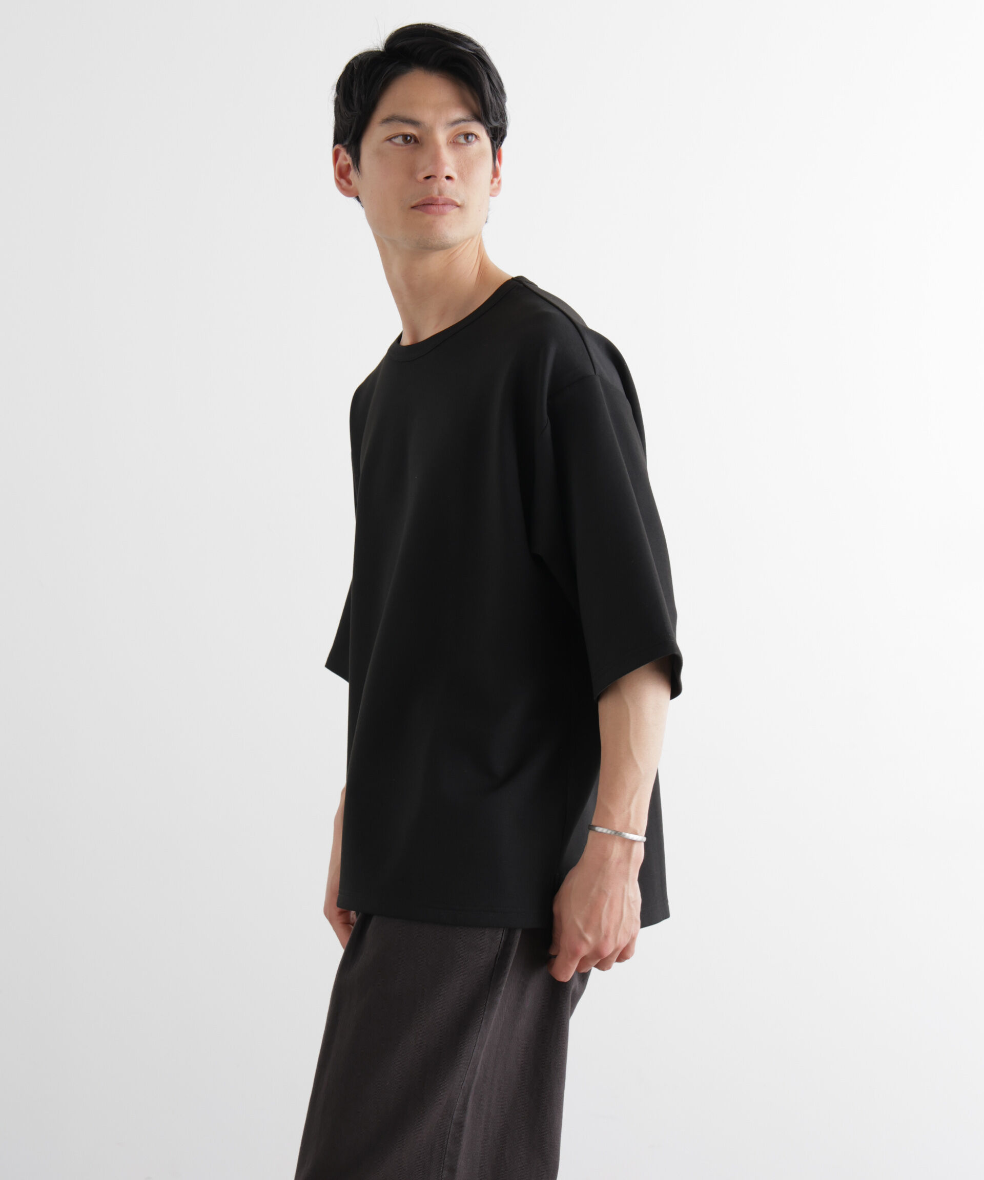 nano･universe「ストレッチポンチTシャツ 半袖」|Tシャツ・カットソー|ブラック