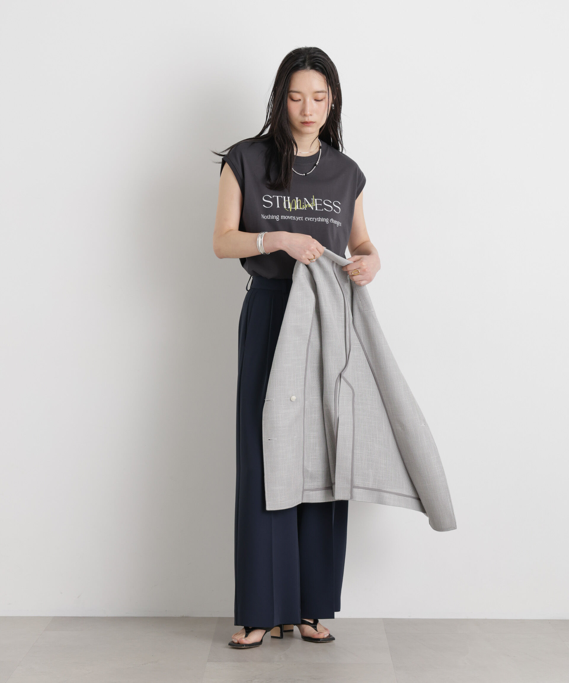 NANO universe「MINERALTEX(TM)ロゴプリントノースリーブTシャツ」|Tシャツ・カットソー|