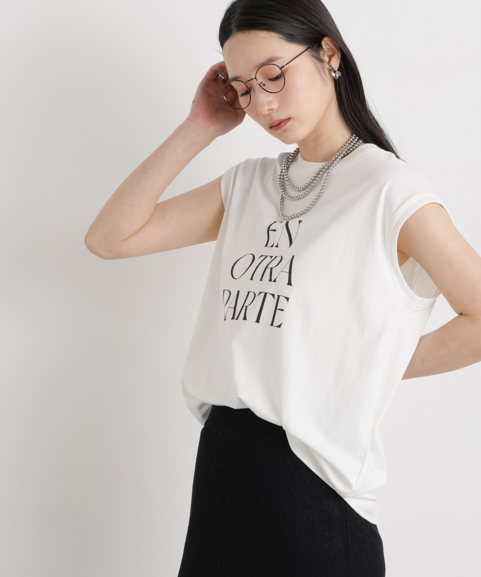 NANO universe「MINERALTEX(TM)ロゴプリントノースリーブTシャツ」|Tシャツ・カットソー|