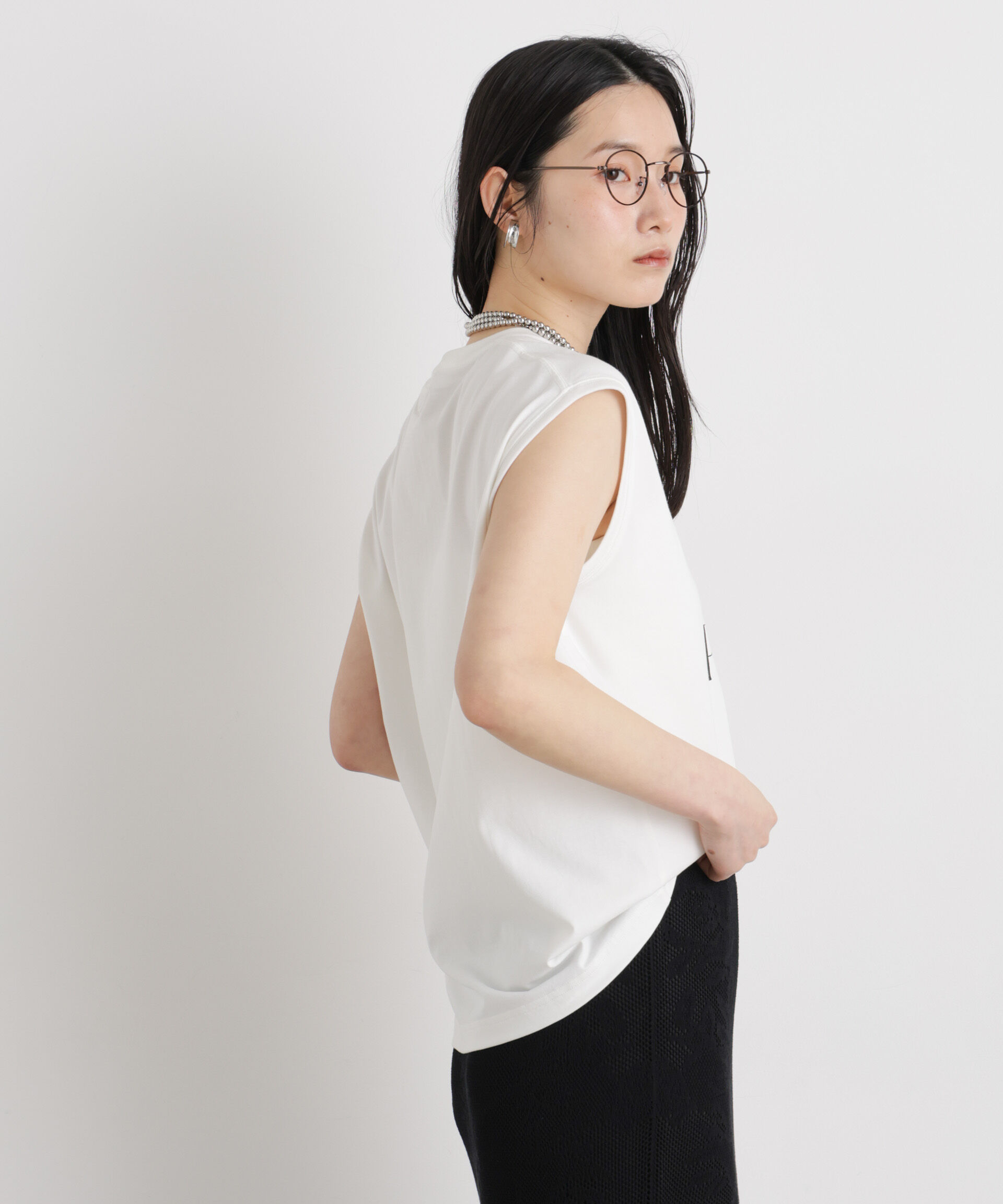 NANO universe「MINERALTEX(TM)ロゴプリントノースリーブTシャツ」|Tシャツ・カットソー|