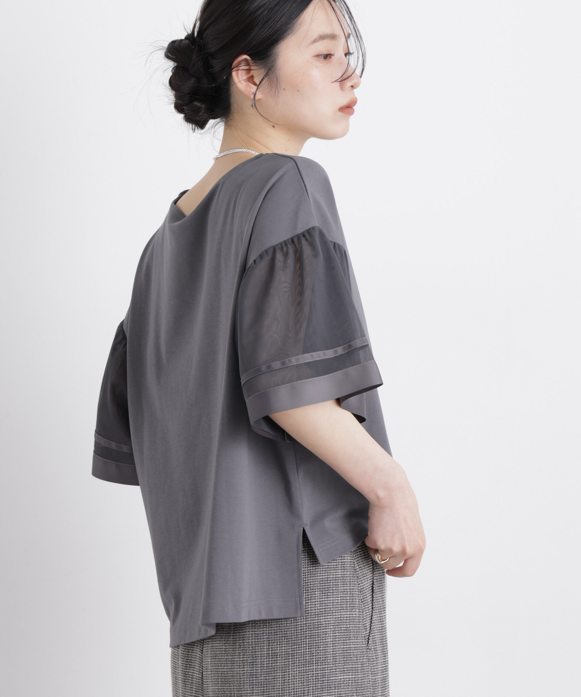 NANO universe「チュールスリーブスムースカットソー」|Tシャツ・カットソー|