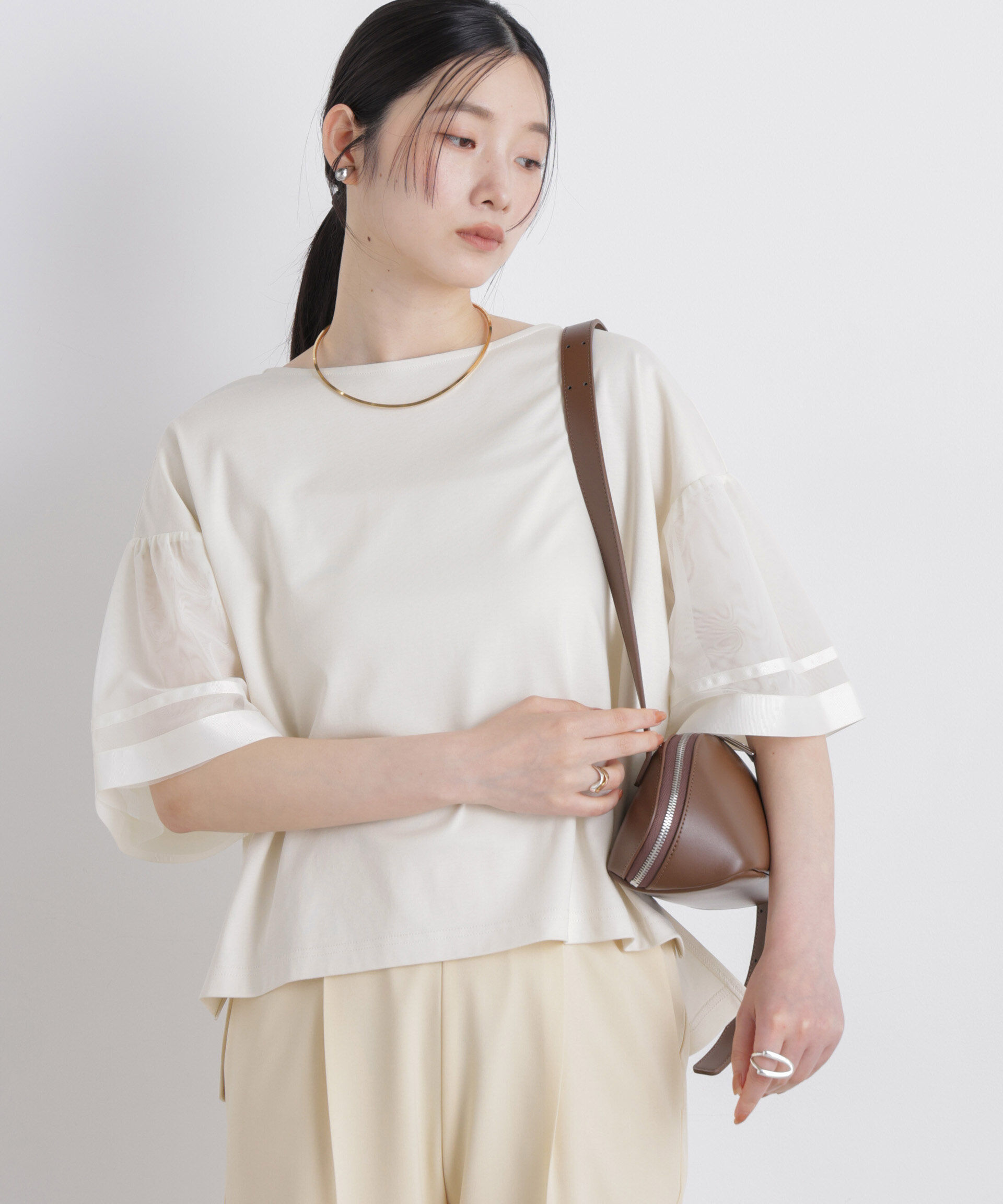NANO universe「チュールスリーブスムースカットソー」|Tシャツ・カットソー|