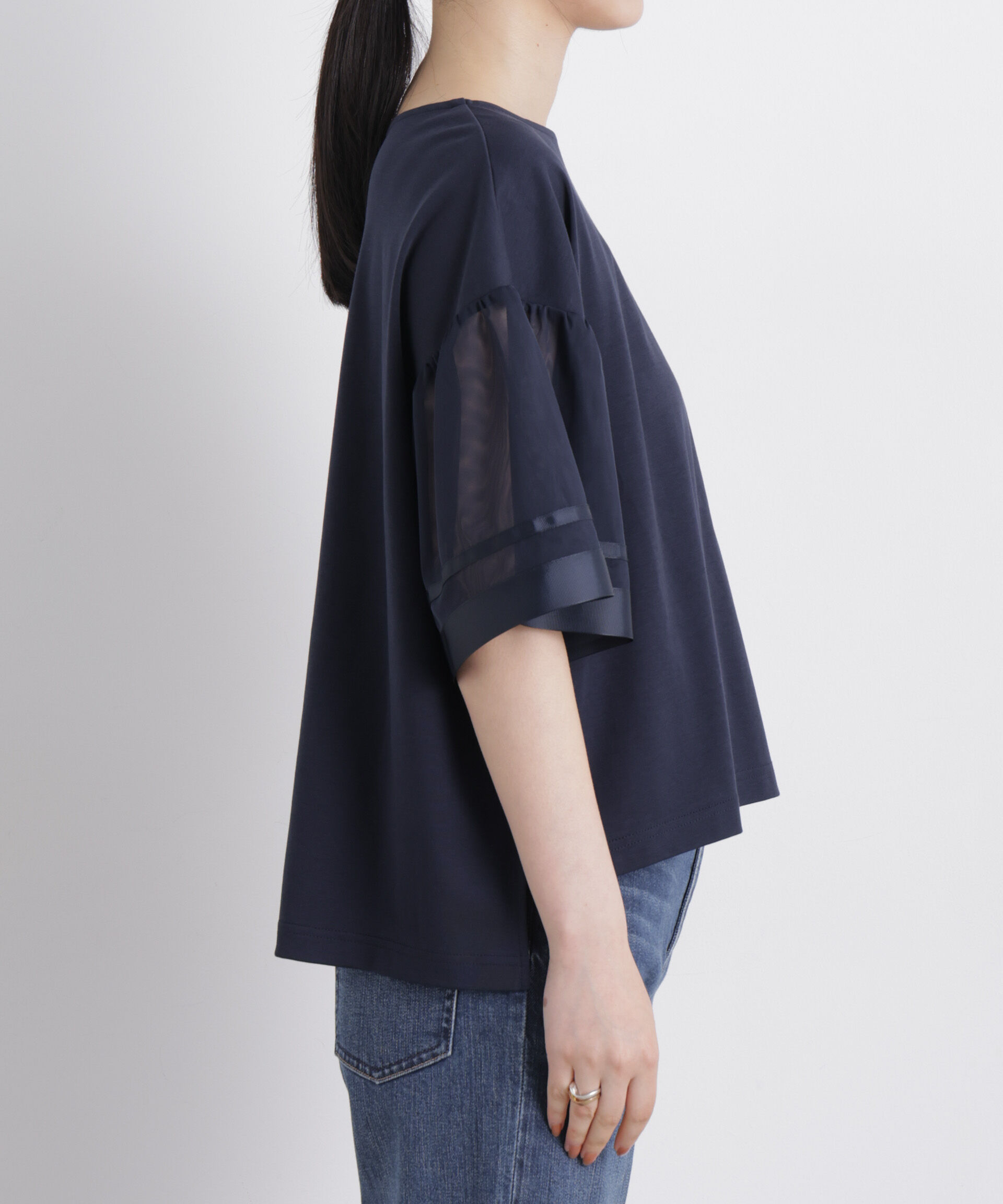 NANO universe「チュールスリーブスムースカットソー」|Tシャツ・カットソー|