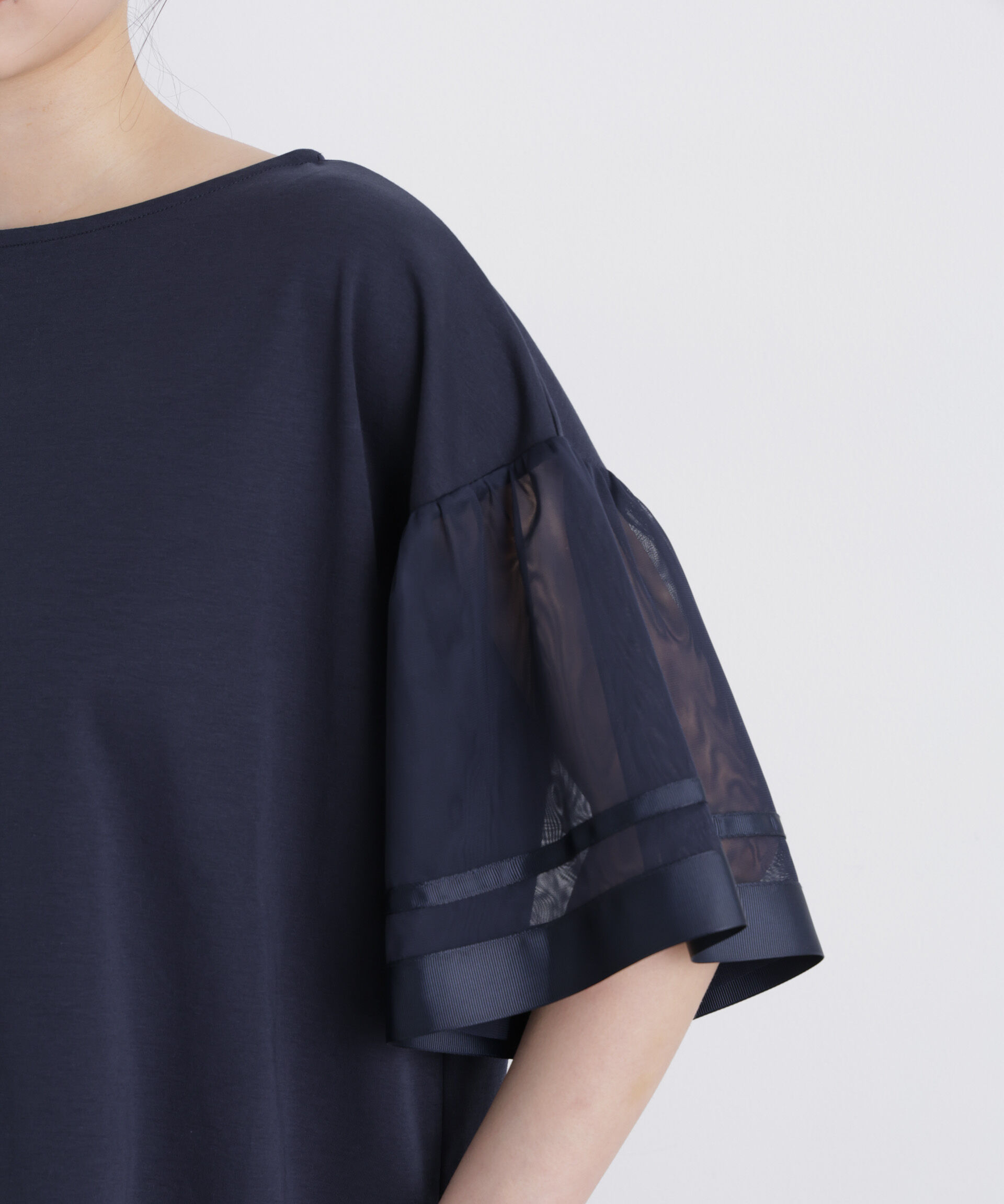 NANO universe「チュールスリーブスムースカットソー」|Tシャツ・カットソー|