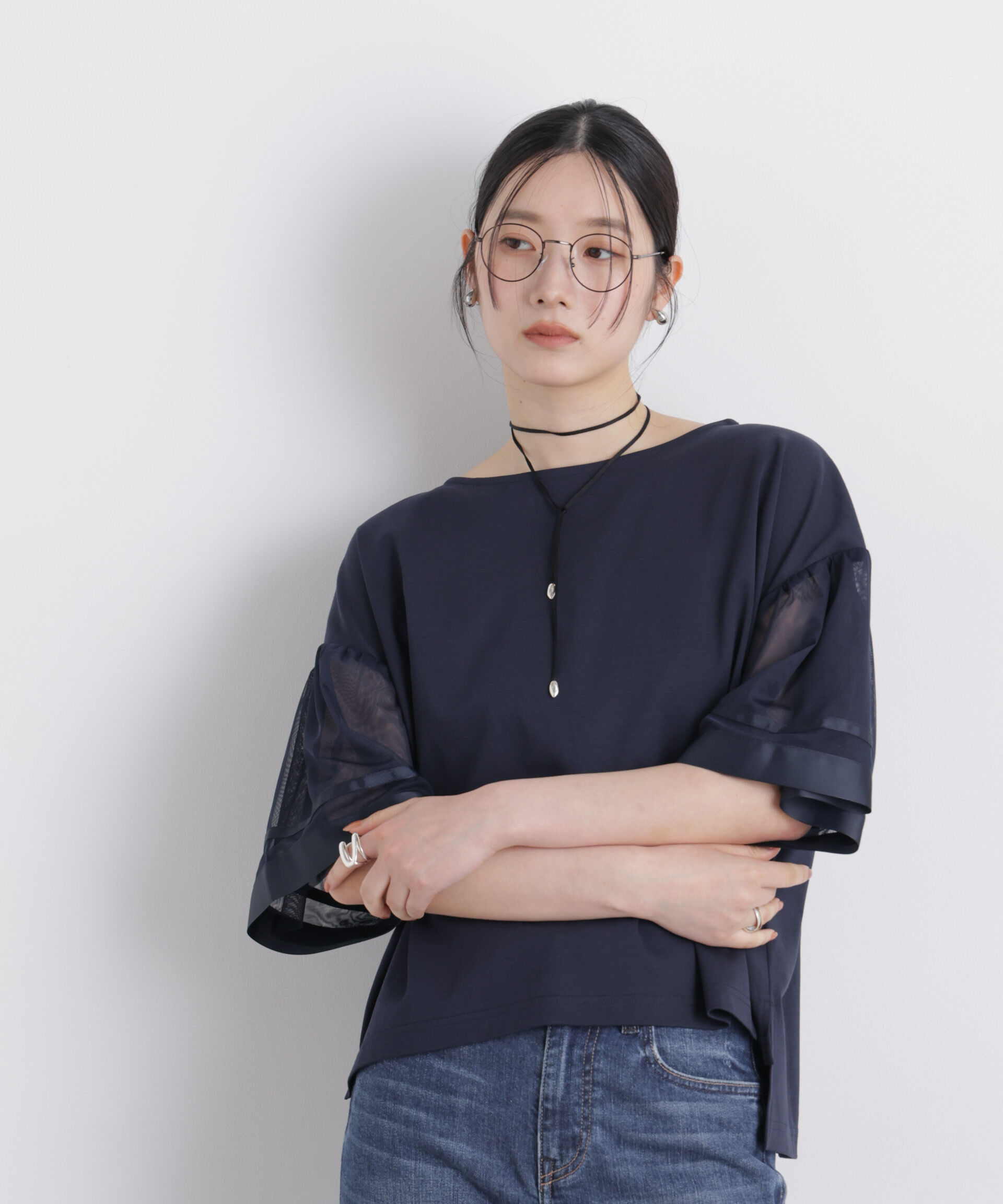 NANO universe「チュールスリーブスムースカットソー」|Tシャツ・カットソー|