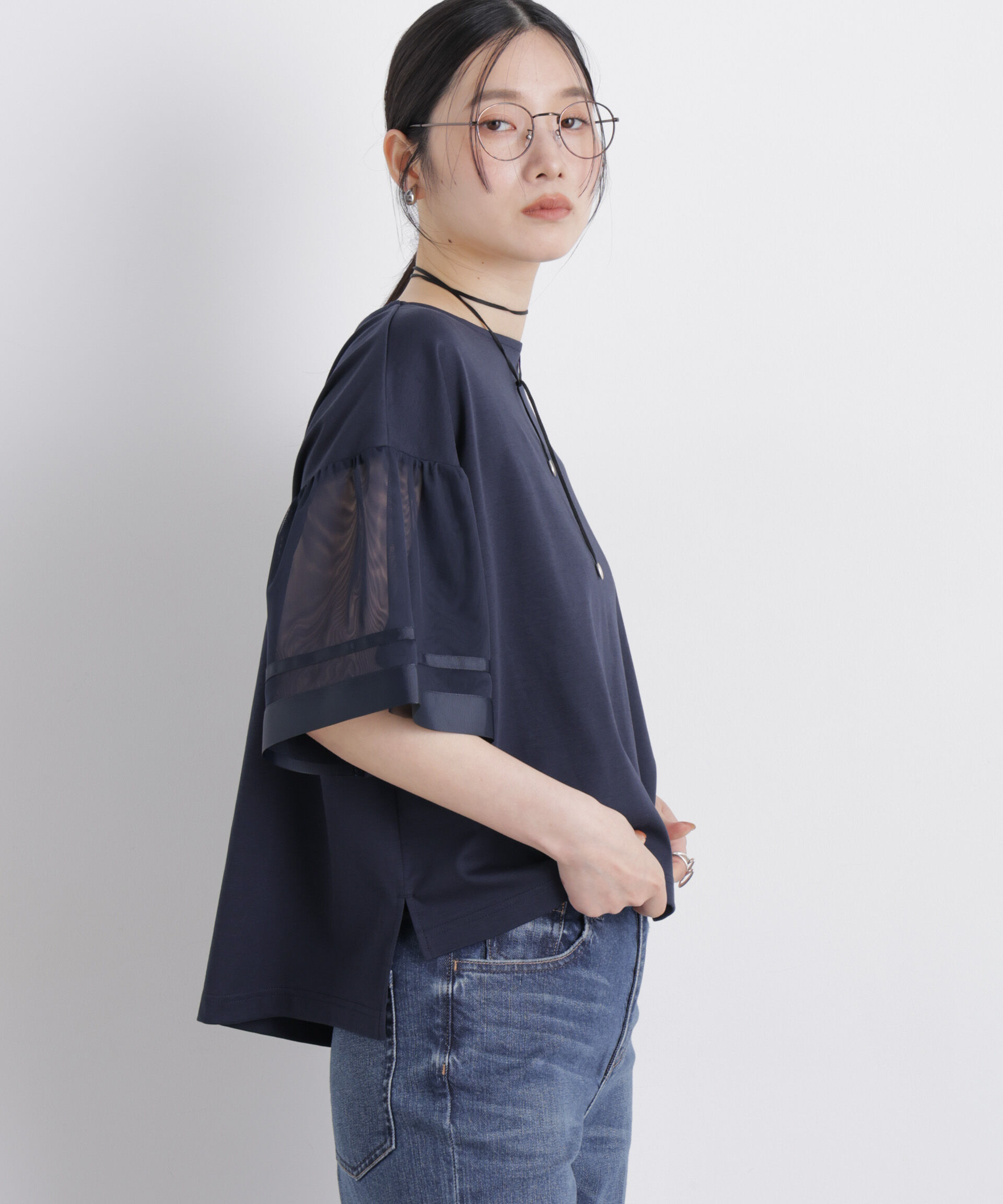 NANO universe「チュールスリーブスムースカットソー」|Tシャツ・カットソー|