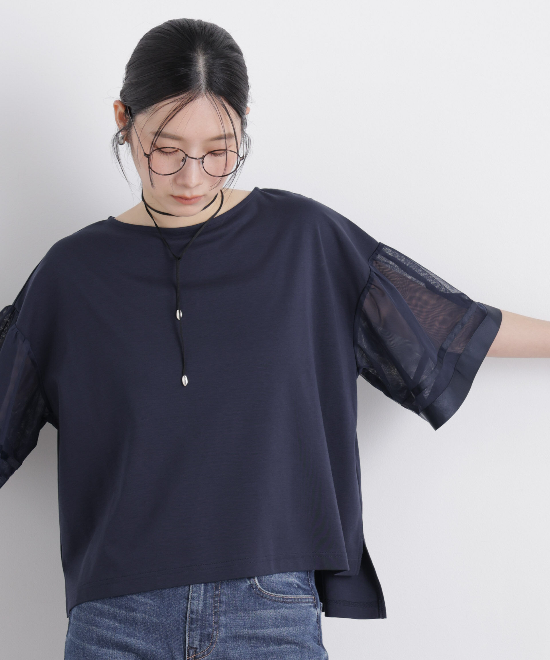 NANO universe「チュールスリーブスムースカットソー」|Tシャツ・カットソー|