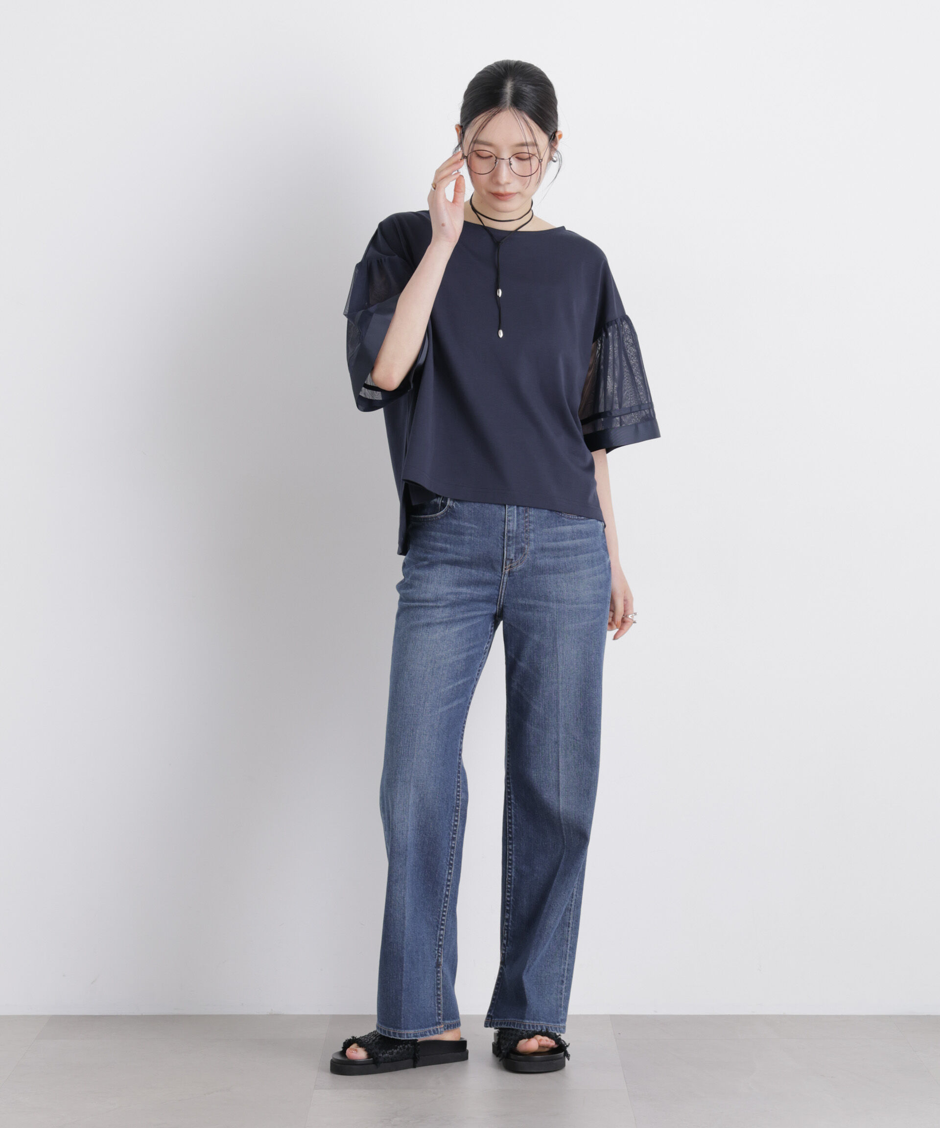 NANO universe「チュールスリーブスムースカットソー」|Tシャツ・カットソー|