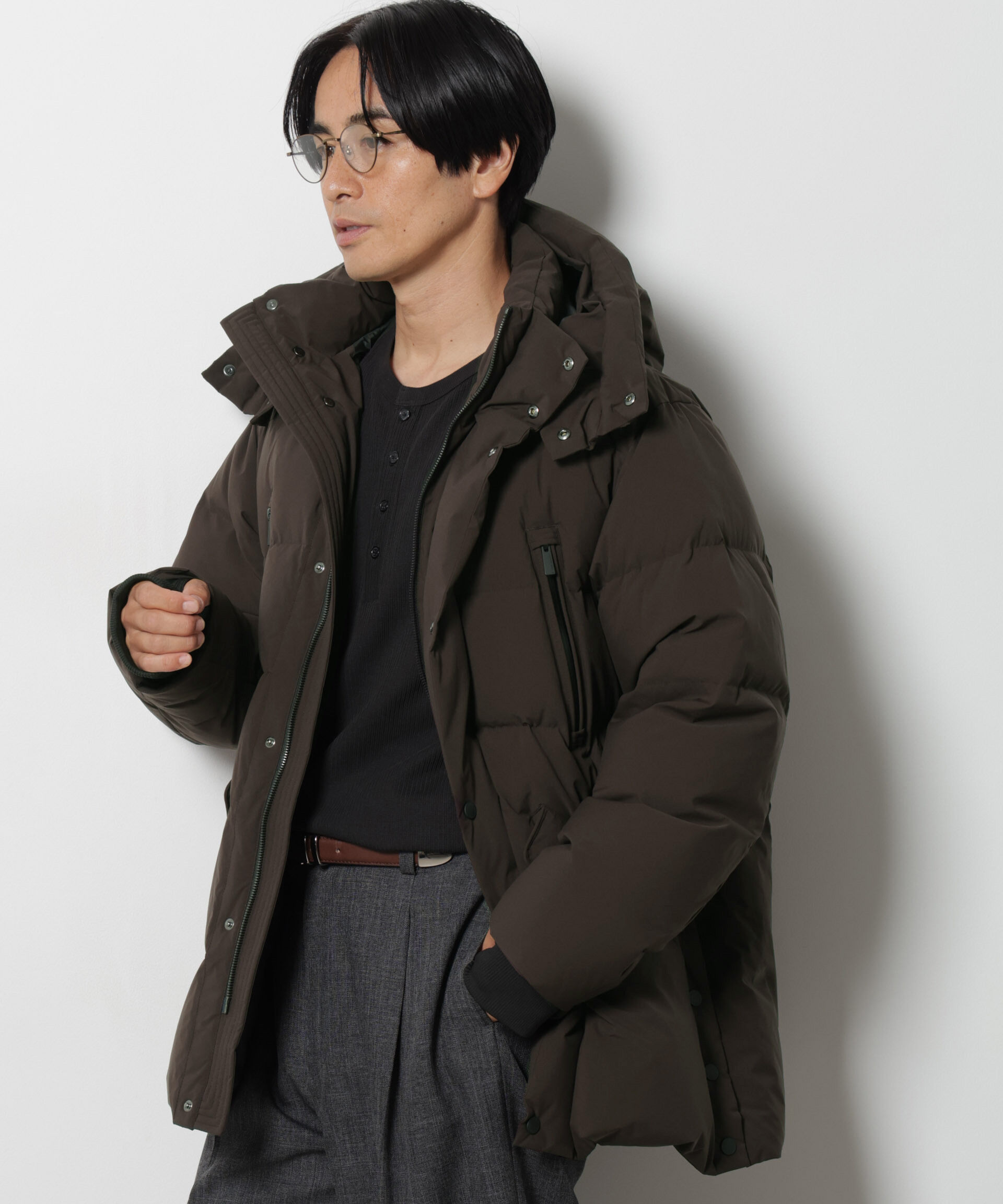 NANO universe「「西川ダウン(R)」SOLOTEX ミドル丈ダウン」|ダウン|ブラウン