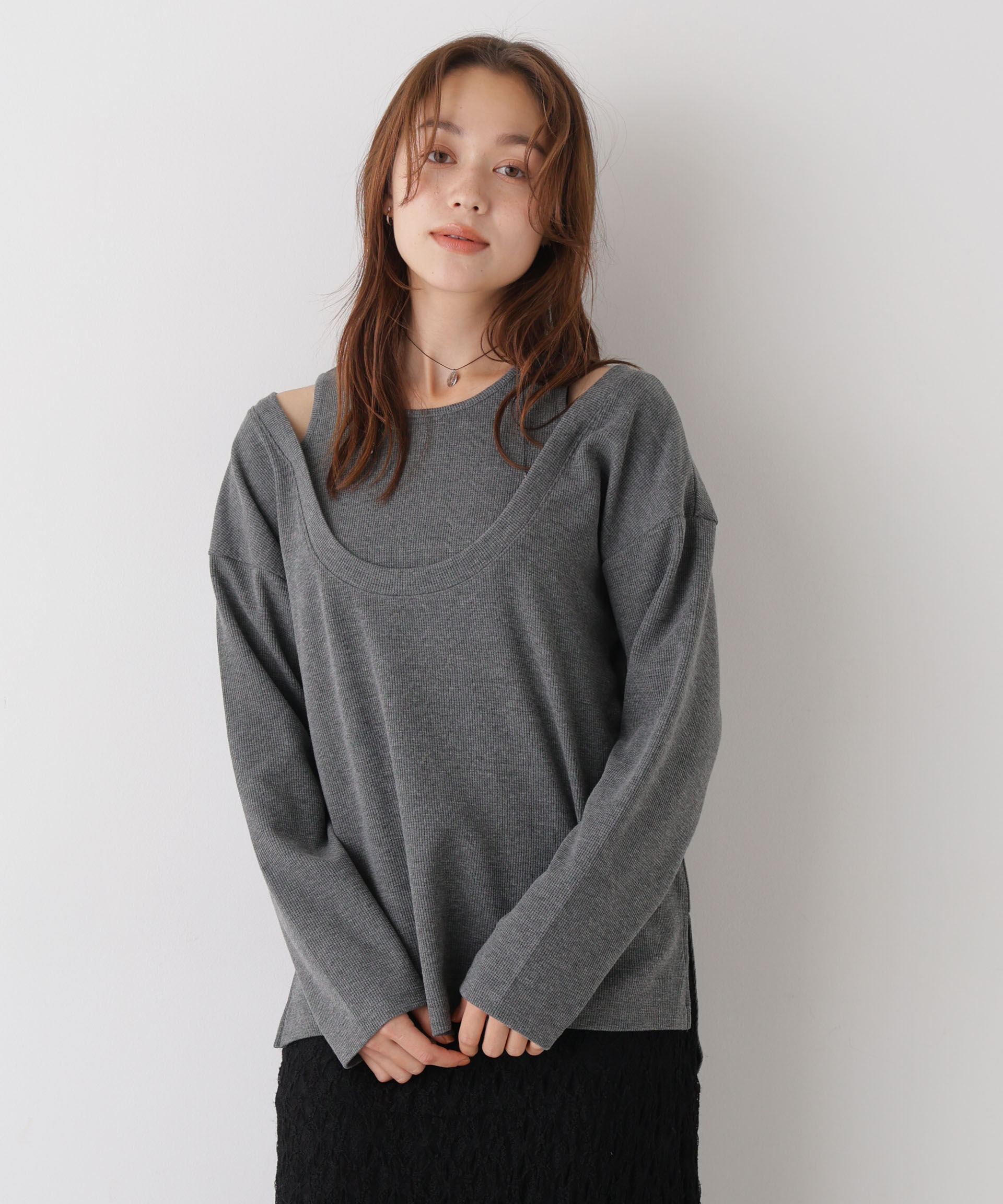 NANO universe「フェイクレイヤードワッフルカットトップス」|Tシャツ・カットソー|