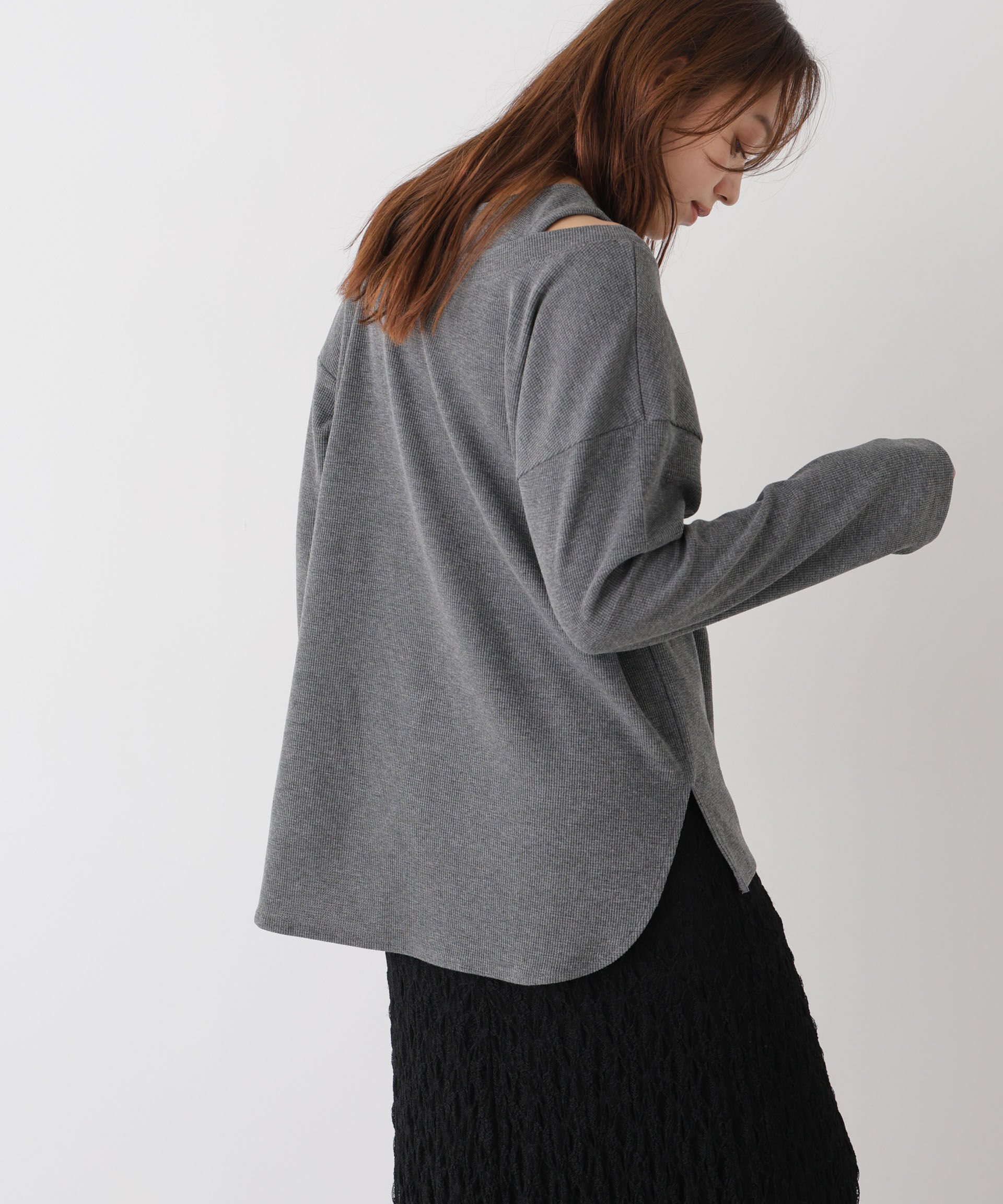 NANO universe「フェイクレイヤードワッフルカットトップス」|Tシャツ・カットソー|