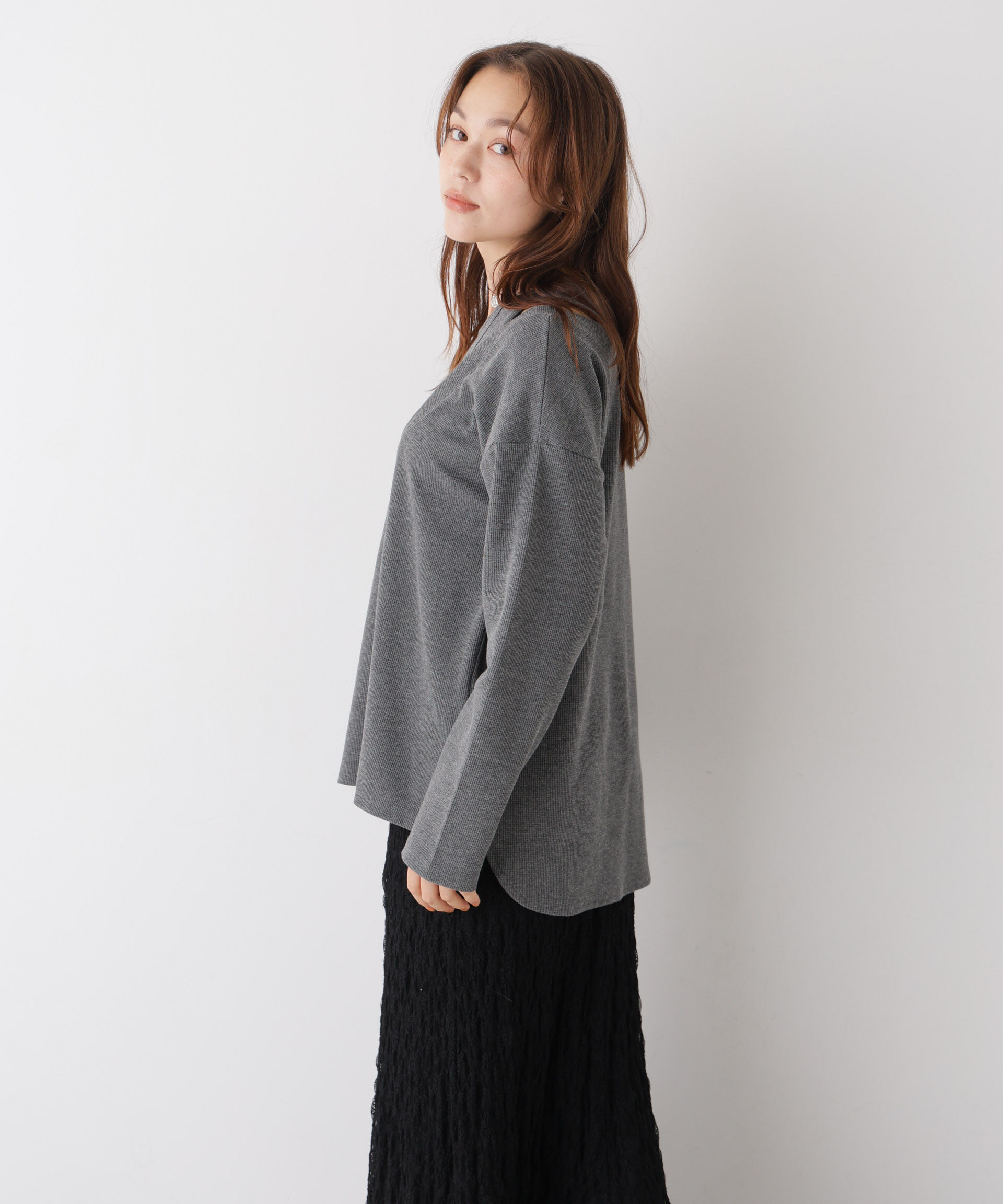 NANO universe「フェイクレイヤードワッフルカットトップス」|Tシャツ・カットソー|