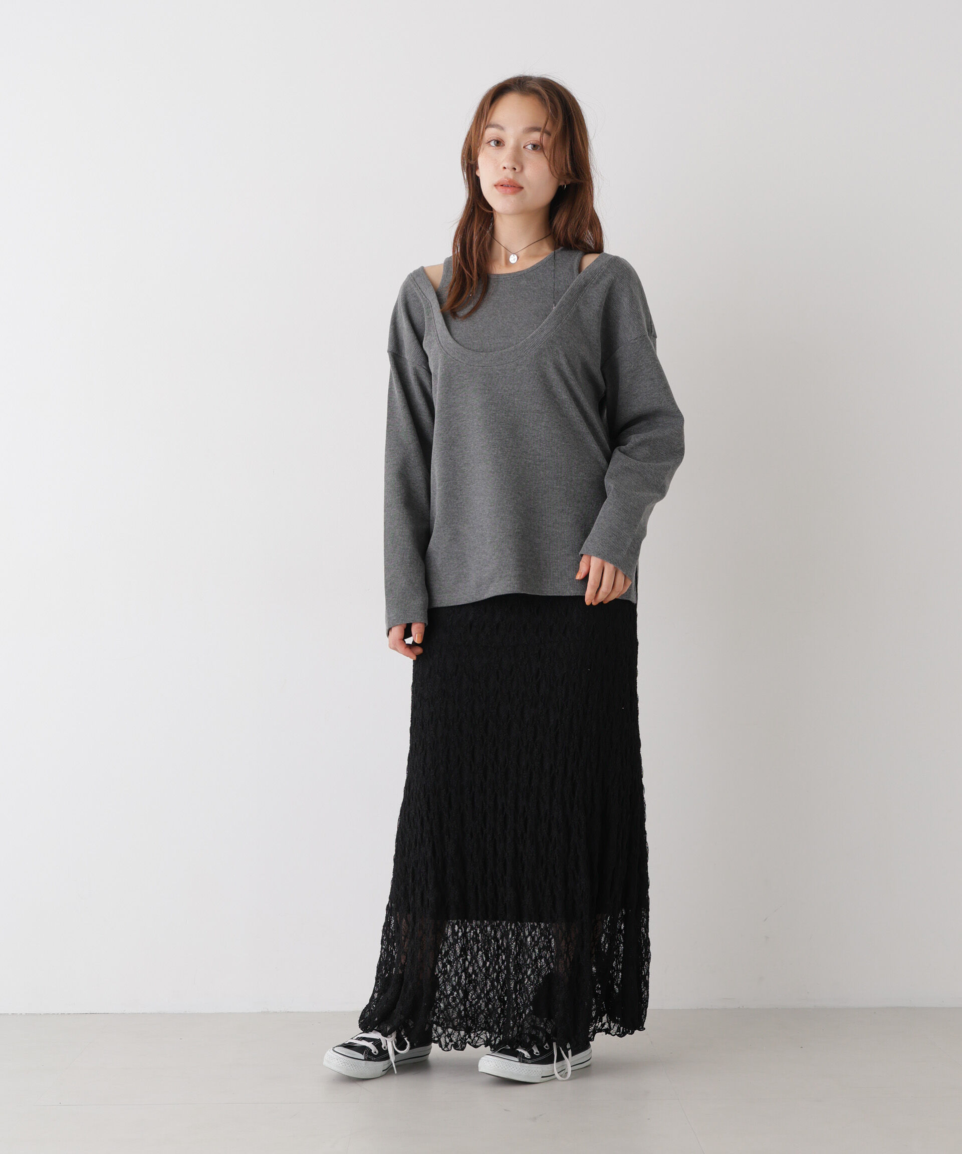 NANO universe「フェイクレイヤードワッフルカットトップス」|Tシャツ・カットソー|