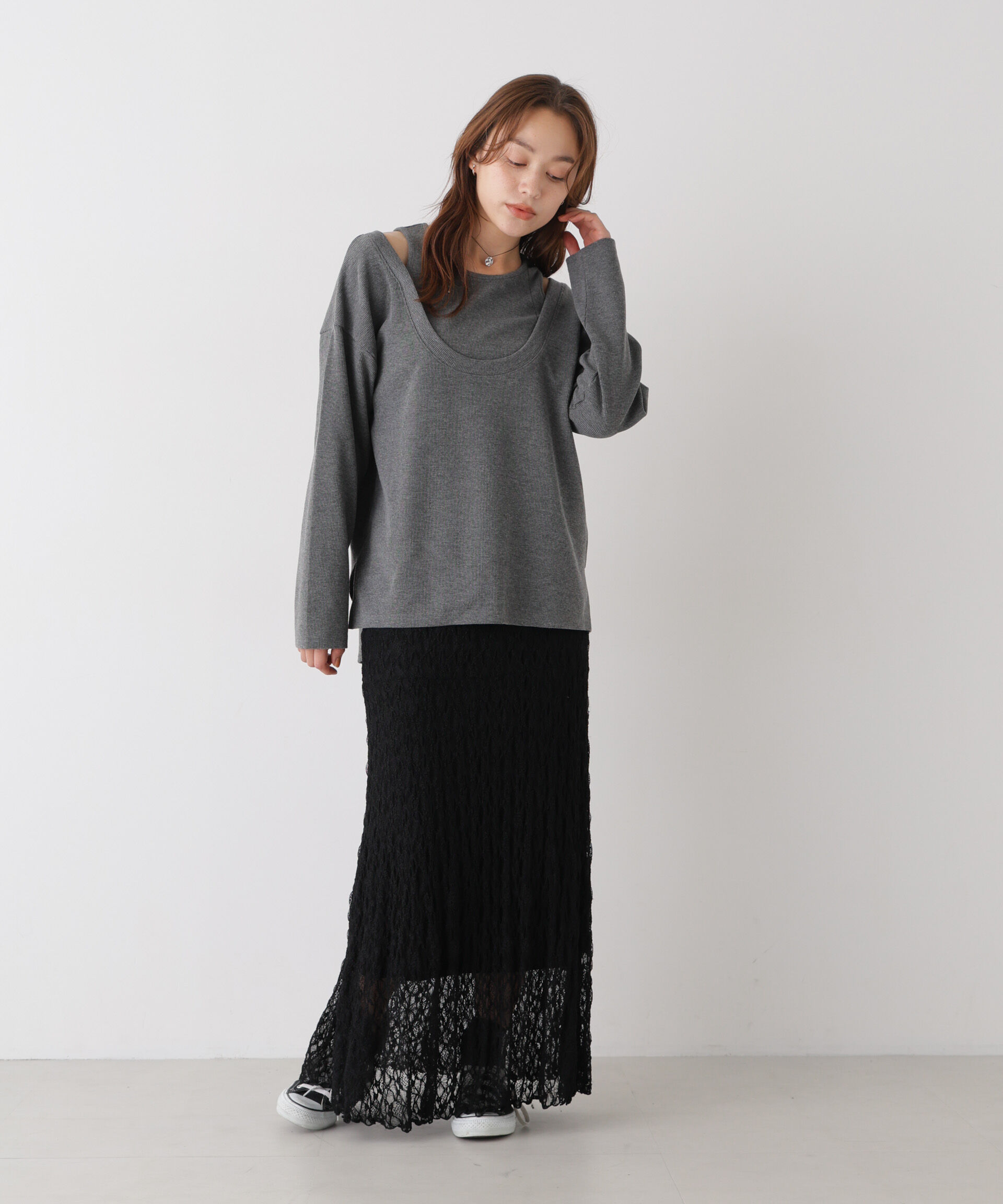 NANO universe「フェイクレイヤードワッフルカットトップス」|Tシャツ・カットソー|