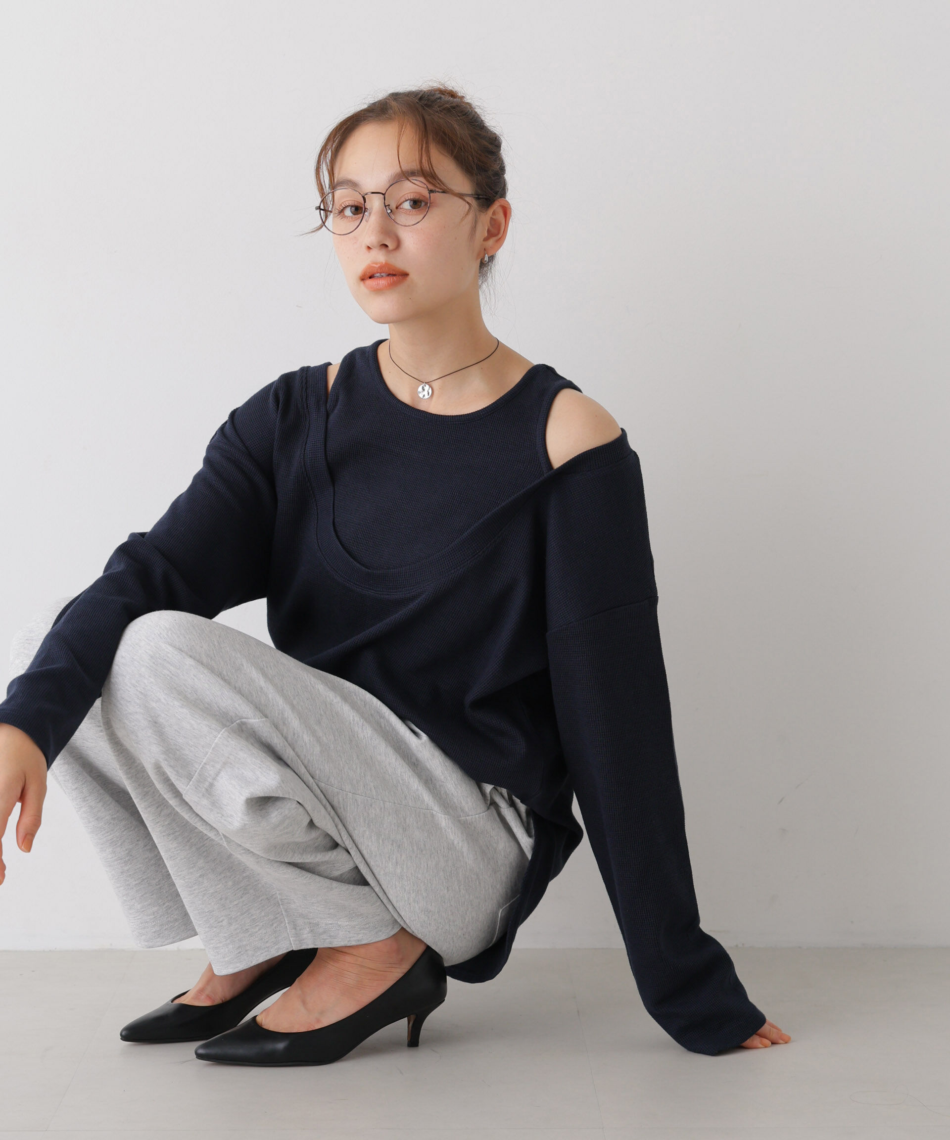 NANO universe「フェイクレイヤードワッフルカットトップス」|Tシャツ・カットソー|ネイビー