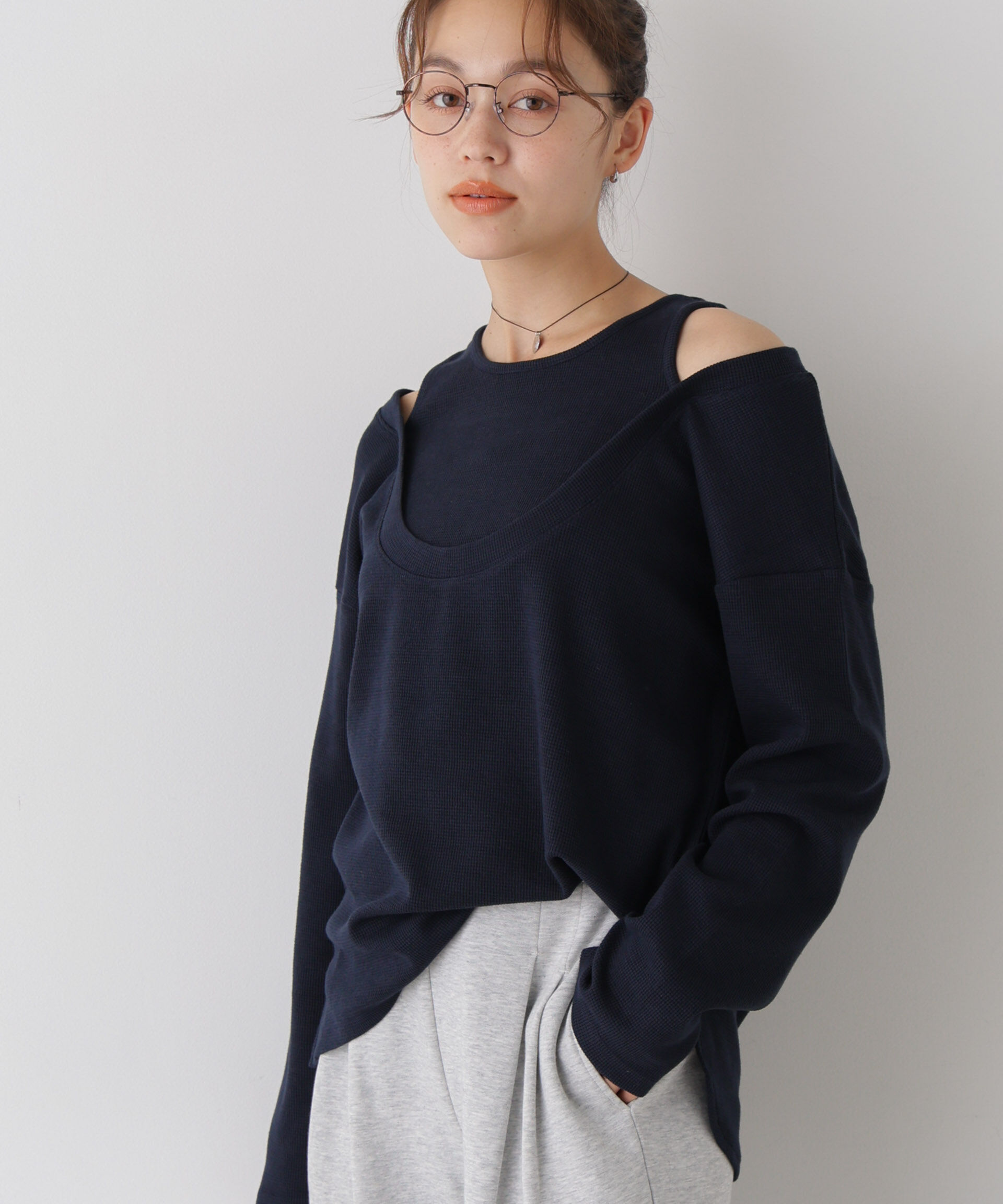 NANO universe「フェイクレイヤードワッフルカットトップス」|Tシャツ・カットソー|