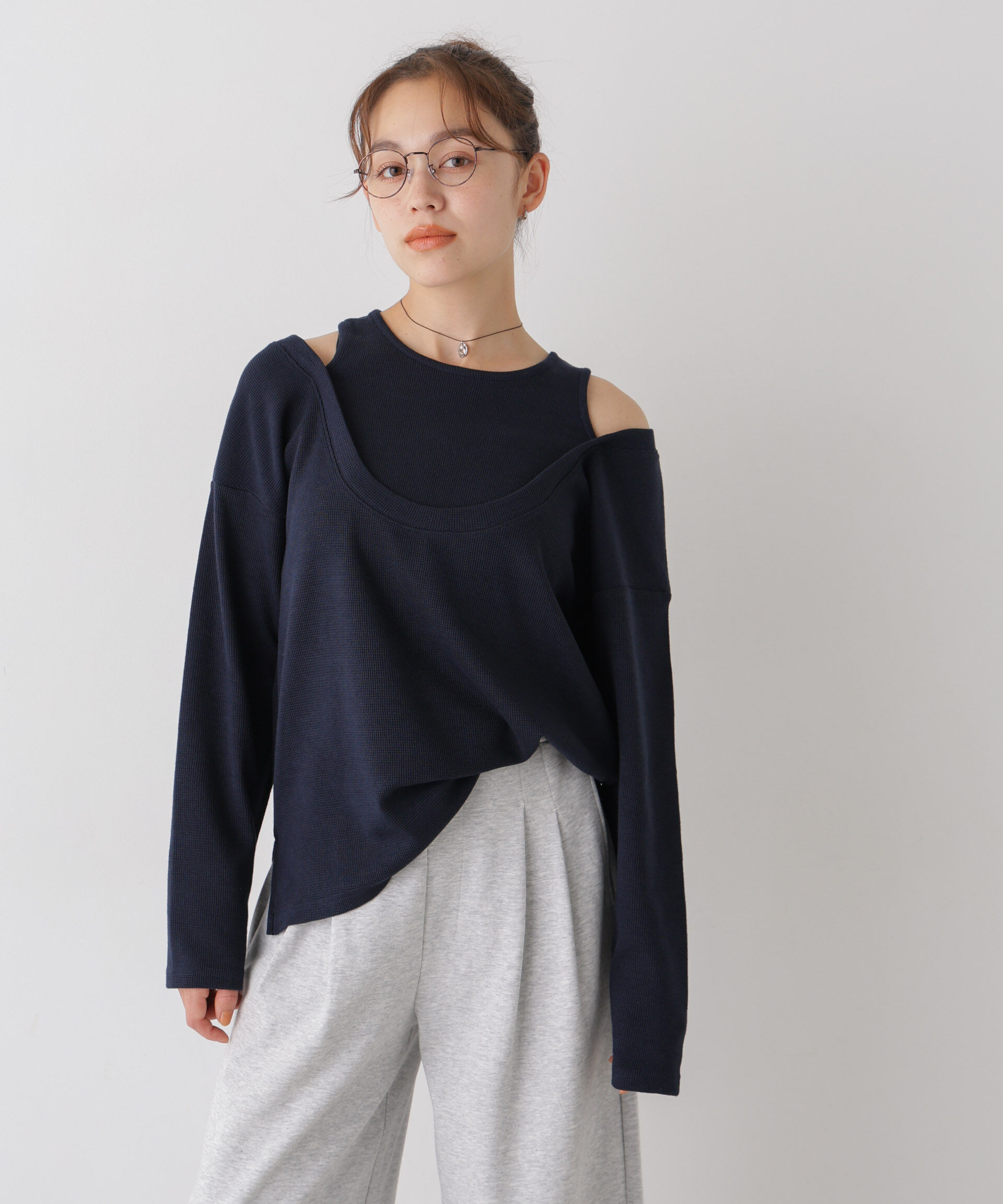 NANO universe「フェイクレイヤードワッフルカットトップス」|Tシャツ・カットソー|