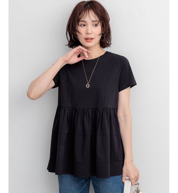 組曲「【ご好評により新色追加/WEB限定】プレーティング天竺ビスチェ風ティアード Tシャツ」|Tシャツ・カットソー|ブラック系