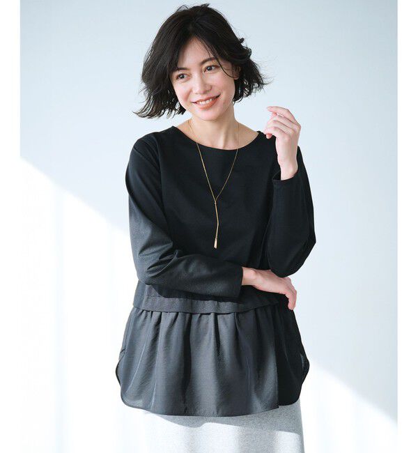 23区「【洗える】シアータフタ コンビ カットソー」|Tシャツ・カットソー|ブラック系
