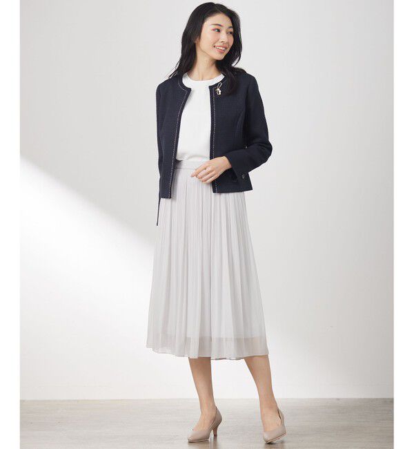 ANY SIS「リップルボーダーストレッチ ノーカラージャケット」|ノーカラージャケット|