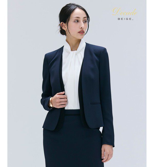 BEIGE,「【洗える・VERY NaVY 11月号掲載】CINDY / ダブルカラージャケット」|ノーカラージャケット|Navy x Black