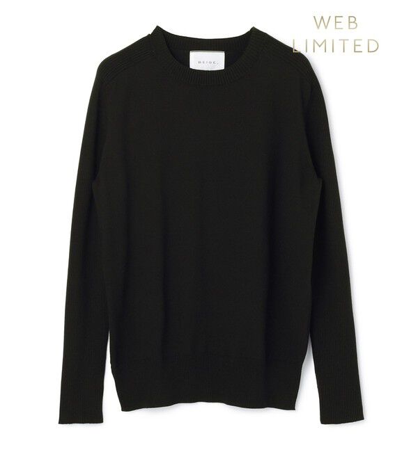 BEIGE,「WILLOW / ストレッチクルーネックリブニット」|ニット・セーター|Black