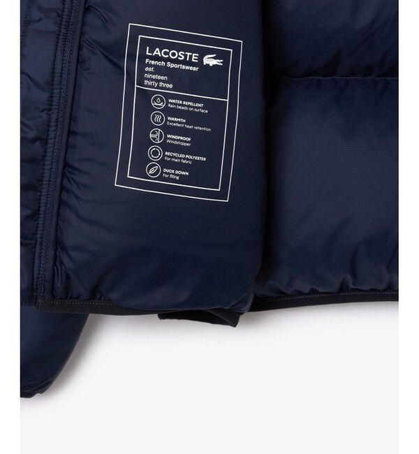 LACOSTE「撥水 バックステッチ スタンドカラー フーデッドダウンジャケット」|ダウン|