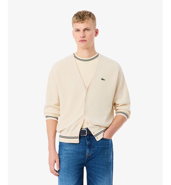 LACOSTE「リブニットステッチコットンニットカーディガン」|カーディガン|アイボリー