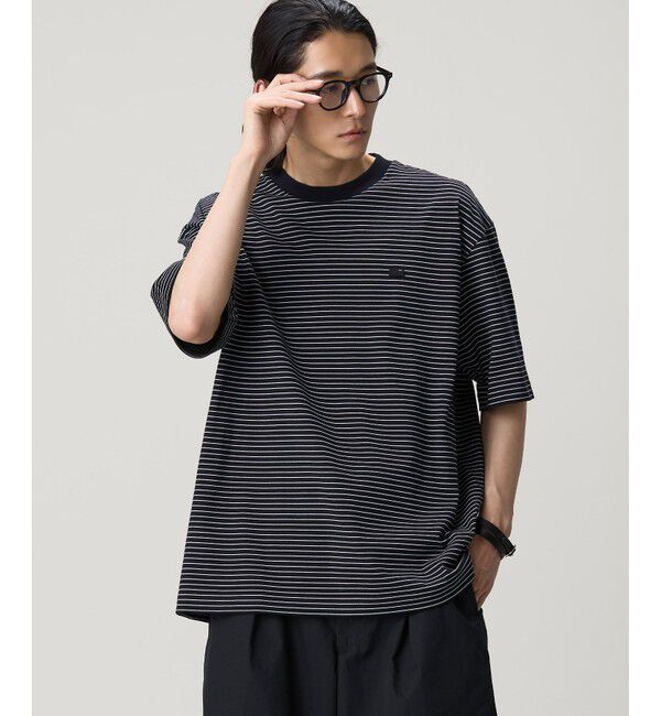 LACOSTE「【オンライン限定】LACOSTE  ボーダー リンガーネック 半袖Tシャツ」|Tシャツ・カットソー|ブラック