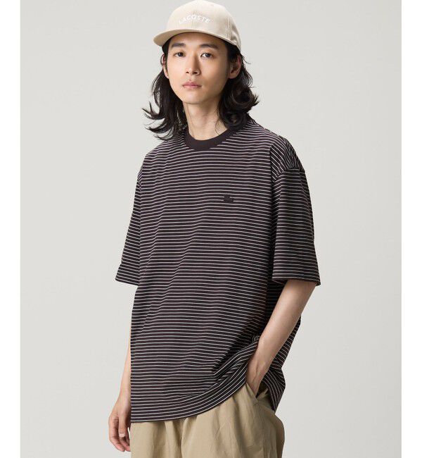 LACOSTE「【オンライン限定】LACOSTE  ボーダー リンガーネック 半袖Tシャツ」|Tシャツ・カットソー|