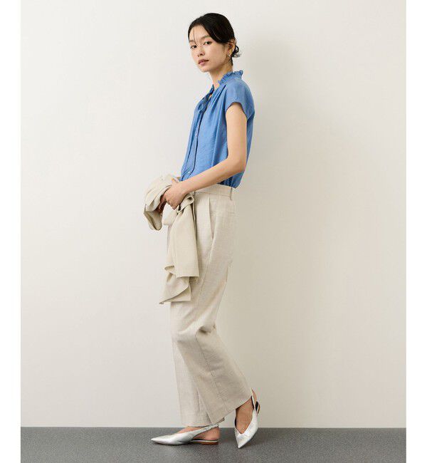 ROPE「【WEB限定カラー】スタンドフリルスキッパーブラウス(無地・ピンストライプ)/イージーケア」|シャツ・ブラウス|
