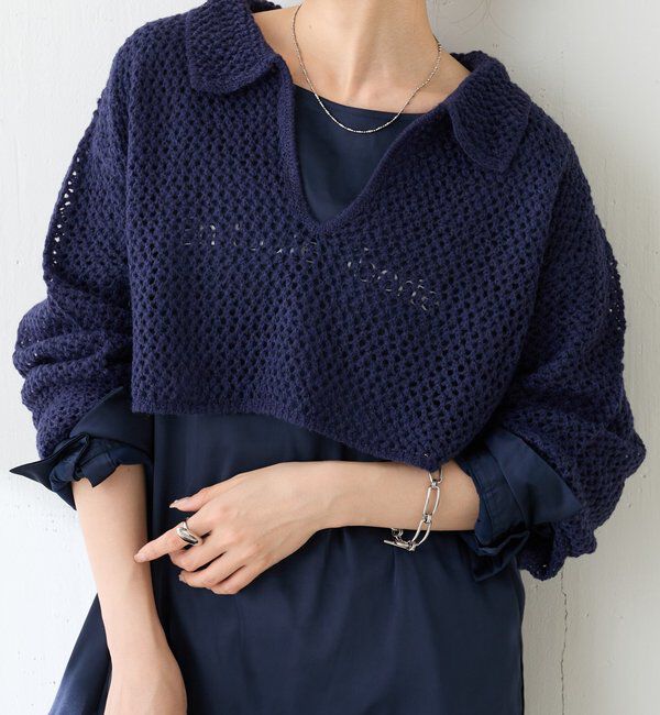  「【抜け感】メッシュクロップドスキッパーニット」|ニット・セーター|