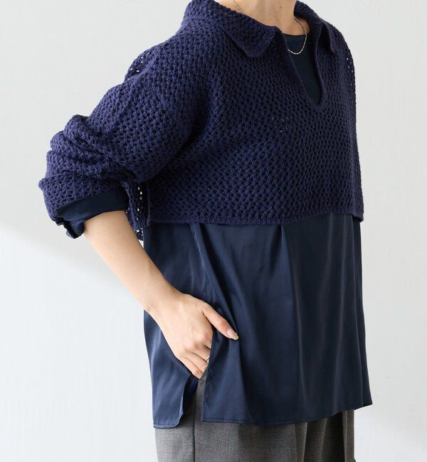  「【抜け感】メッシュクロップドスキッパーニット」|ニット・セーター|