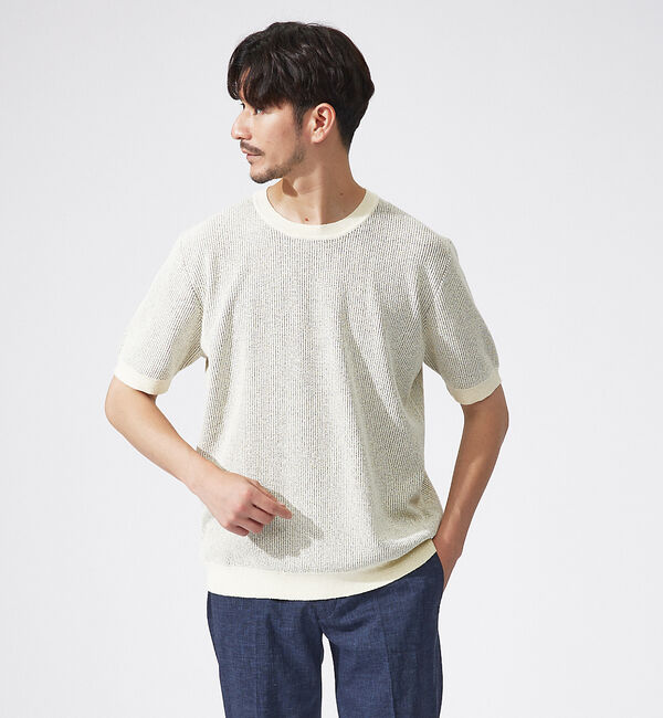 ABAHOUSE「針抜き プレーティング ニットTシャツ」|Tシャツ・カットソー|アイボリー