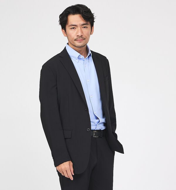ABAHOUSE「【接触冷感/セットアップ対応】ナイロンジャガード ストレッチ シングルジャケット」|テーラードジャケット|