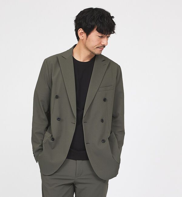 ABAHOUSE「【接触冷感/セットアップ対応】ナイロンジャガード ストレッチ ダブルジャケット」|その他|カーキ