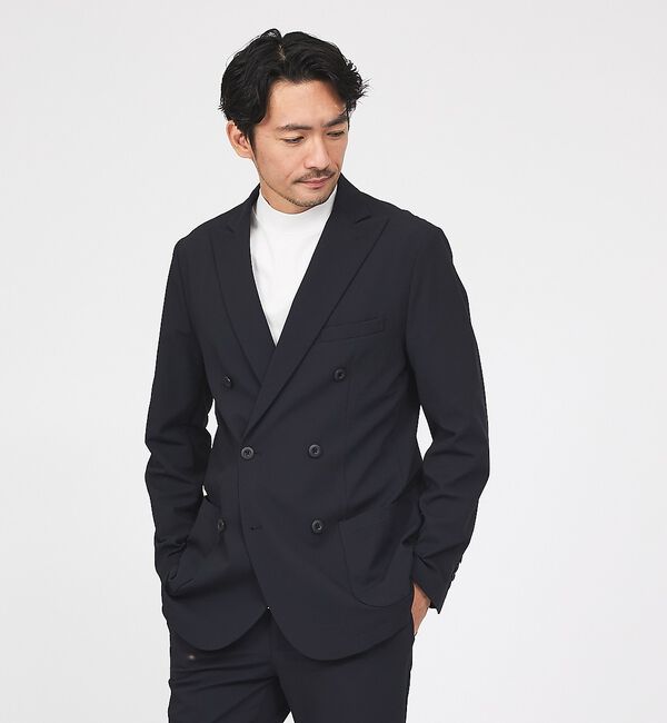 ABAHOUSE「【接触冷感/セットアップ対応】ナイロンジャガード ストレッチ ダブルジャケット」|その他|ネイビー