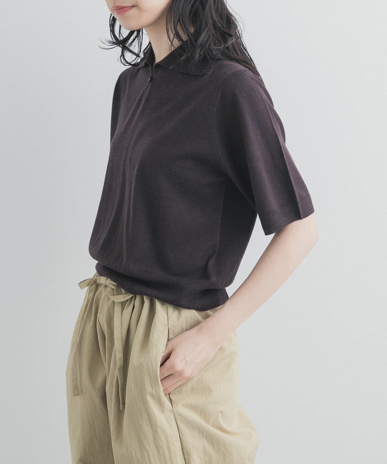 URBAN RESEARCH DOORS「FUJI　SILKCASHMERE SKIPPERPOLO」|ニット・セーター|ブラウン