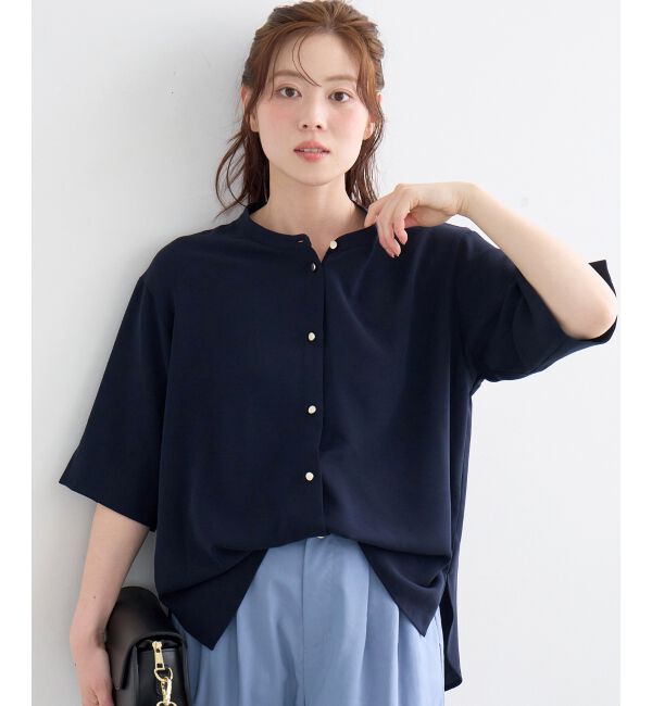  「＜累計8000枚販売突破！＞【二の腕カバー】2WAYジョーゼットブラウス」|シャツ・ブラウス|ネイビー