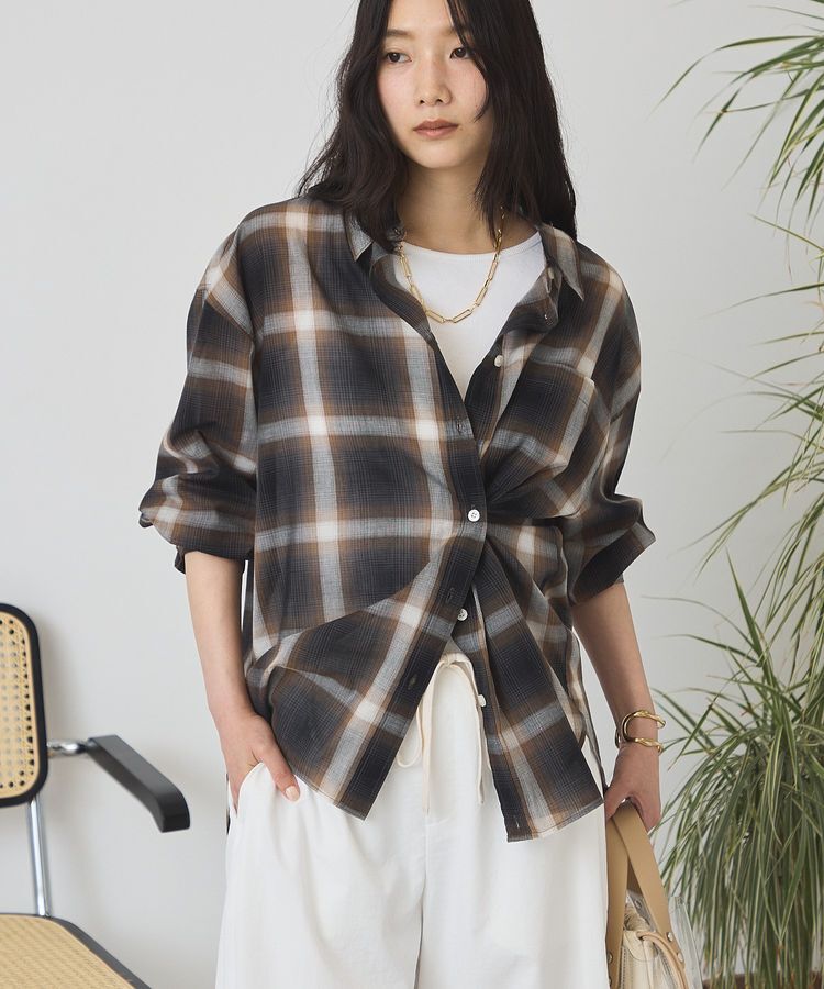AMERICAN HOLIC「【3WAY】シアーチェックシャツ」|シャツ・ブラウス|Brown