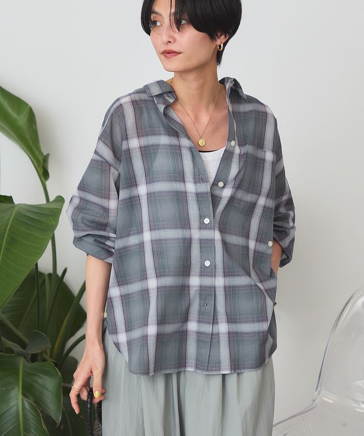 AMERICAN HOLIC「【3WAY】シアーチェックシャツ」|シャツ・ブラウス|Green