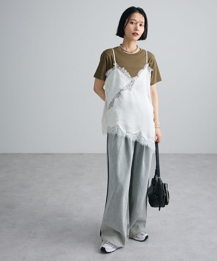 Green Parks「配色ラインデニムワイドパンツ」|デニム|